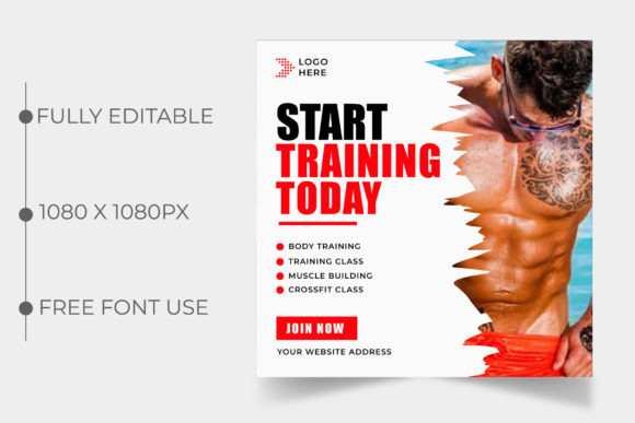 Fitness Social Media Post Template Graphic Web Elements By Nandinigraphics