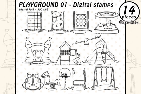 PLAYGROUND Digital Stamps, Outdoor, Park Grafik Druckbare Illustrationen Von clipartfables