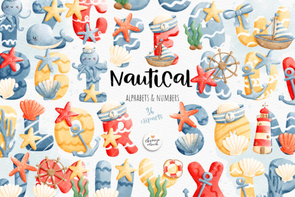 Nautical Alphabets and Numbers Clipart Graphic Illustrations By Chonnieartwork