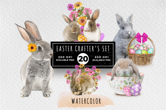 Easter Bunny Easter Egg Watercolor Set Graphic Illustrations By intrinsicdesignco