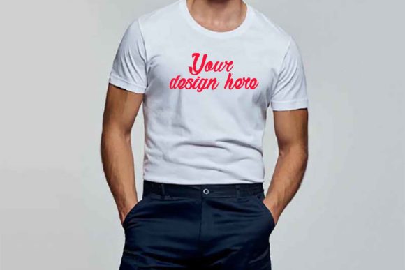 Guy's White T-Shirt Mockup Gráfico Modelos de Produtos Por Mahin Studio