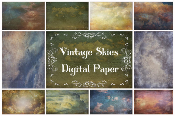 Vintage Skies Digital Paper Graphic Backgrounds By Magical Craftery