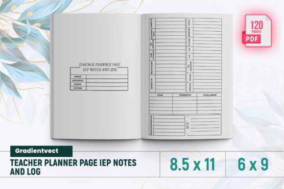 Teacher Planner Page IEP Notes and Log- Graphic KDP Interiors By gradientvect