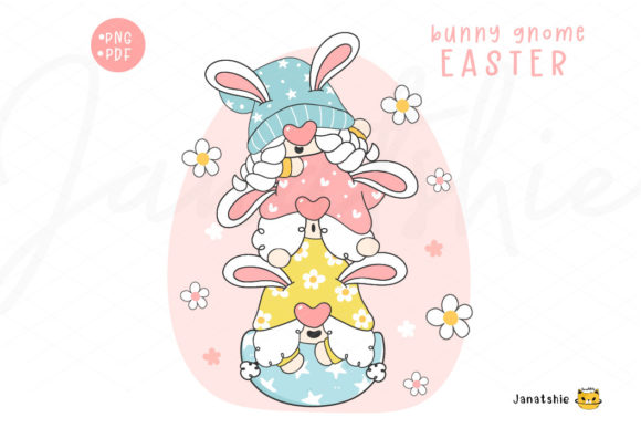 Three Easter Bunny Gnomes Clipart PNG Afbeelding Afdrukbare Illustraties Door Janatshie