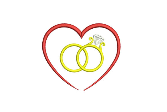 Wedding Ring and Heart Wedding Designs Embroidery Design By GromDesign