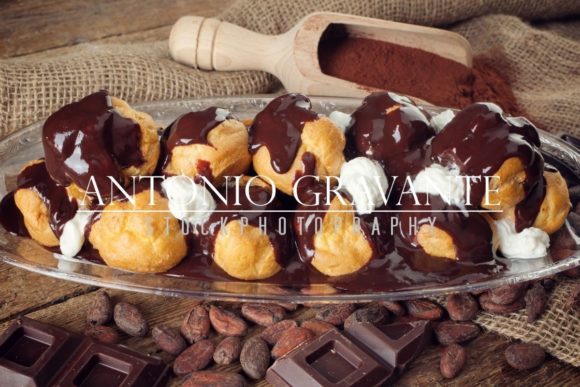 Chocolate Profitteroles with Cream Graphic Food & Drinks By AntonioGravante
