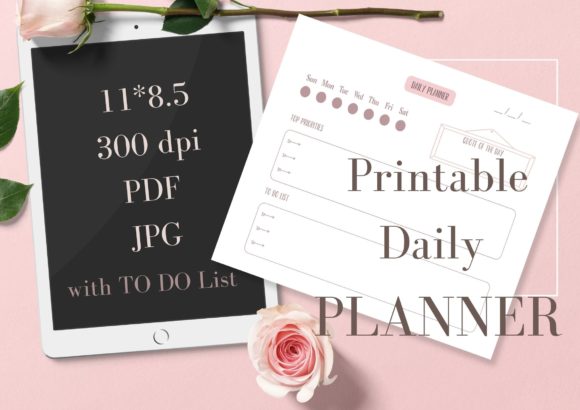 Printable Daily Planner with to Do List Gráfico Plantillas de Impresión Por RimzStudio