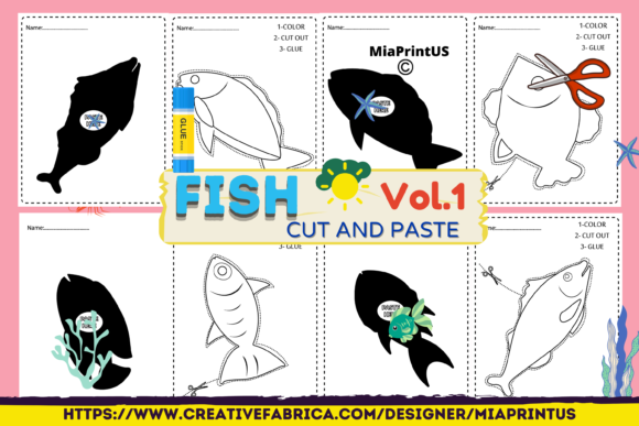 Ocean Animals Cut and Paste Gráfico Cuarto curso Por MiaPrintus