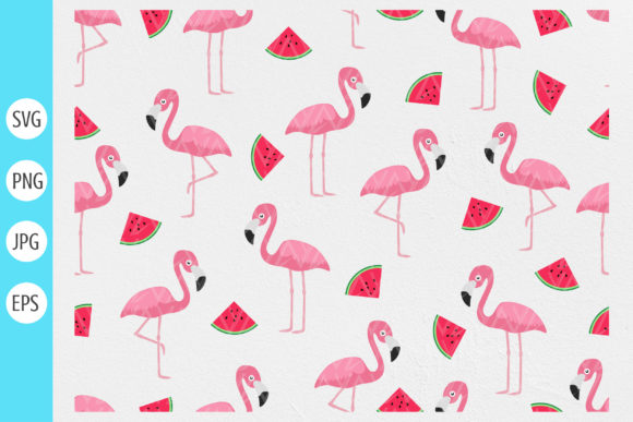 Flamingo and Watermelon Seamless Pattern Graphic Illustrations By DesignstyleAY