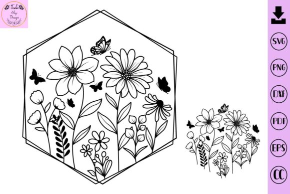 Flowers Svg Floral and Butterfly Svg Illustration Modèles d'Impression Par Tadashop Design