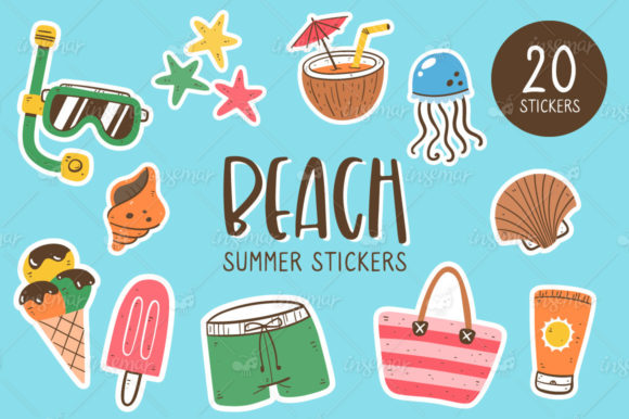 Beach Summer Stickers Grafika Ilustracje do Druku Przez insemar