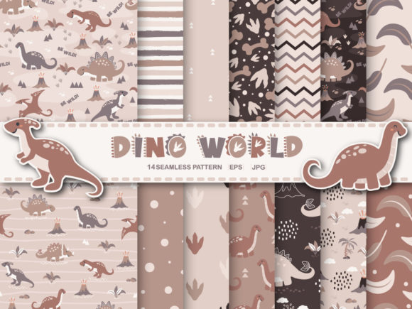 Digital Paper Pack Dino World Graphic Patterns By lindoet23