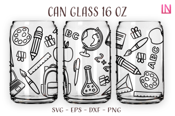 School Outline 16 Oz Can Glass Wrap SVG Graphic Crafts By Lookhnam