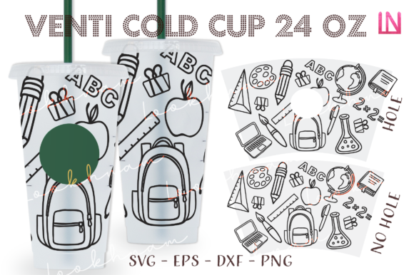 School Outline 24 Oz Venti Cold Cup Wrap Graphic Crafts By Lookhnam