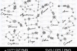 Floral Zodiac Signs Svg Bundle Astrology Graphic Crafts By happycutfiles 1