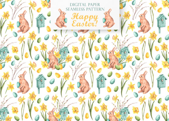 Easter Bunny Seamless Pattern. Spring. Grafica Motivi di Carta Di sabina.zhukovets