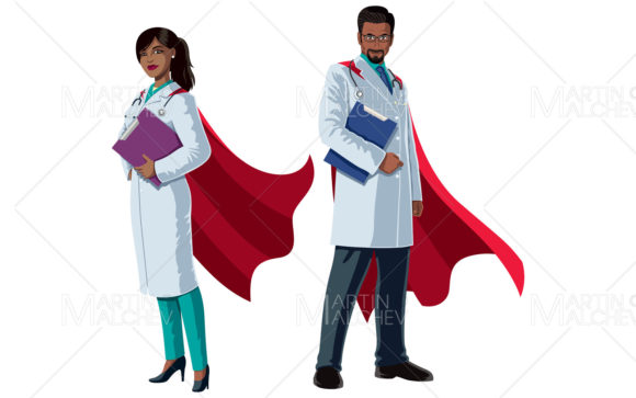 Indian Doctor Superheroes on White Graphic Illustrations By m.k.malchev
