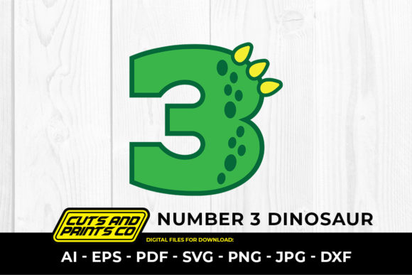 Number 3 Dinosaur 3rd Birthday Theme SVG Gráfico Plantillas de Impresión Por Cuts and Prints Co