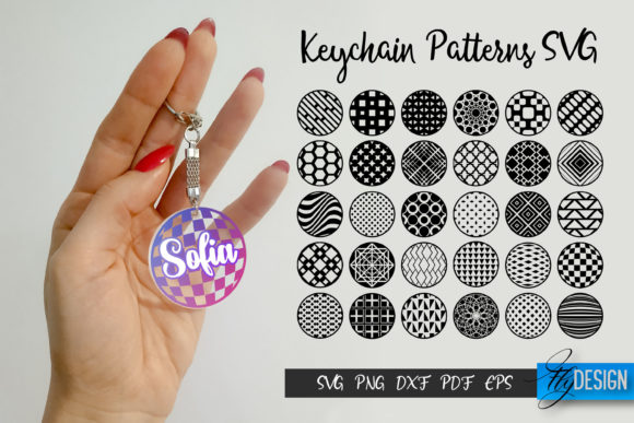 Keychain Patterns SVG. Round Acrylic Key Gráfico Artesanato Por flydesignsvg