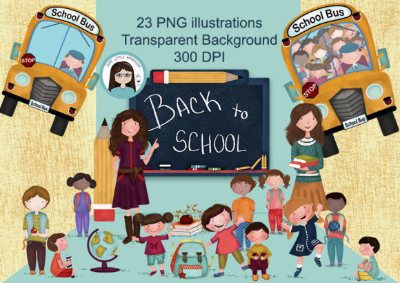 School Cliparts Graphic Illustrations By CuteLittleClipart
