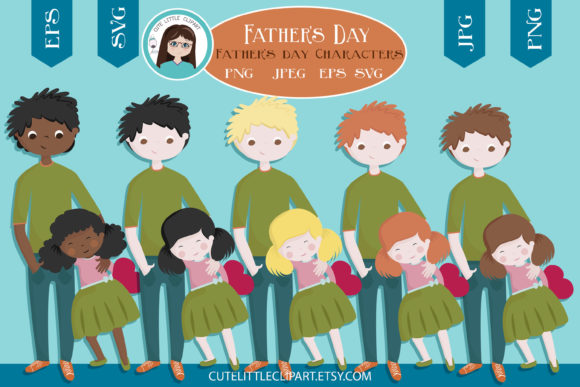 Father and Daughter Clipart Graphic Illustrations By CuteLittleClipart
