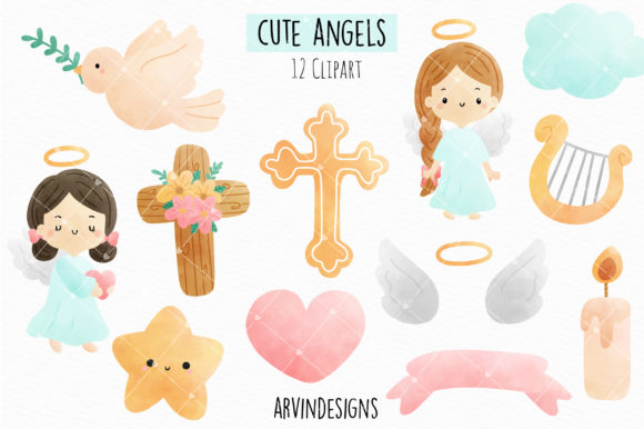 Freebie!! Cute Angels Clipart Grafik Druckbare Illustrationen Von ArvinDesigns