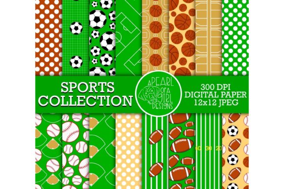 Sports Collection Digital Paper Graphic Patterns By apearlofagirldesigns
