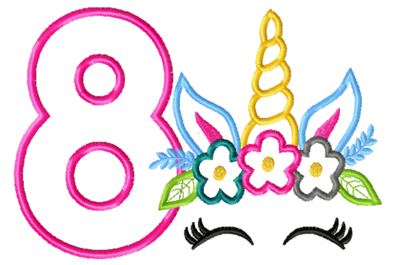 Unicorn Face Birthday Number 8 Birthdays Embroidery Design By Reading Pillows Designs