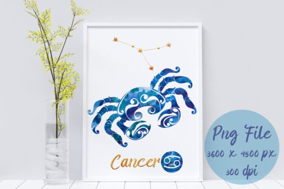 Sublimation Watercolor Zodiac Cancer Png Graphic Print Templates By Mary's Watercolor