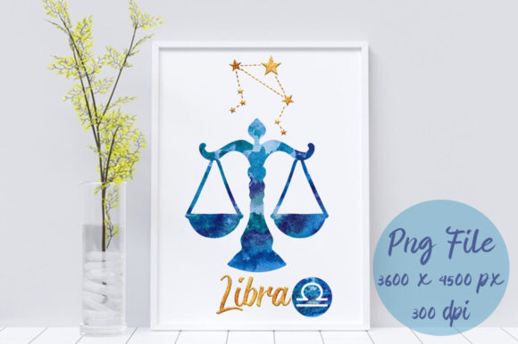 Sublimation Watercolor Zodiac Libra, Png Graphic Illustrations By Mary's Watercolor