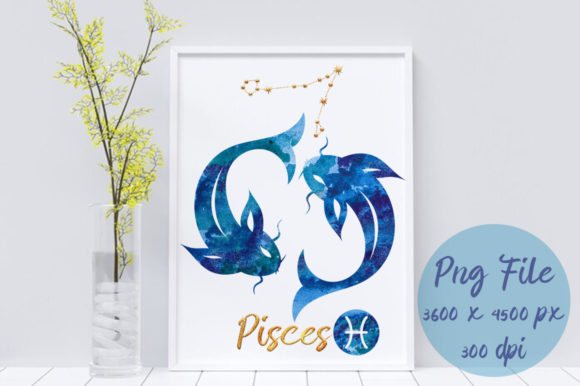 Sublimation Watercolor Zodiac Pisces Png Graphic Print Templates By Mary's Watercolor