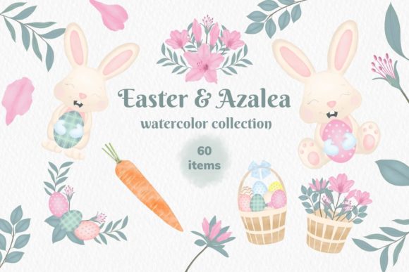 Easter & Azalea Watercolor Graphic Illustrations By phichysilp