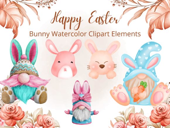 Gnome Easter Bunny Watercolor Clipart Graphic Illustrations By designfly