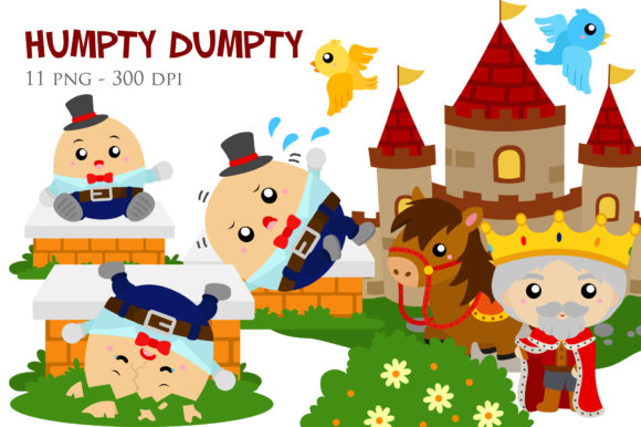 Humpty Dumpty Egg with Kings and Soldier Graphic Illustrations By Peekadillie