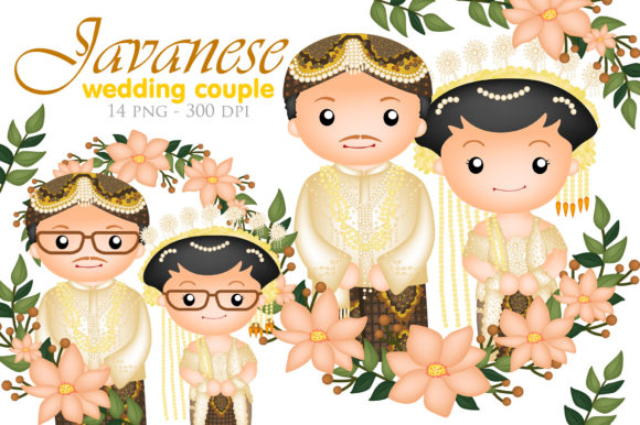 Traditional Wedding Couples with Outfit Grafik Druckbare Illustrationen Von Peekadillie