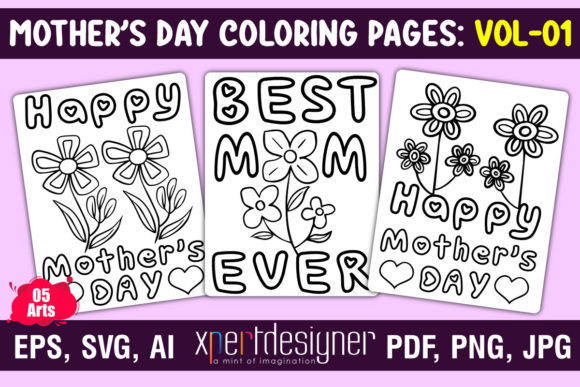 MOTHER’S DAY COLORING PAGES: VOL - 01 Afbeelding Kleurplaten & Kleurboeken voor Kinderen Door XpertDesigner