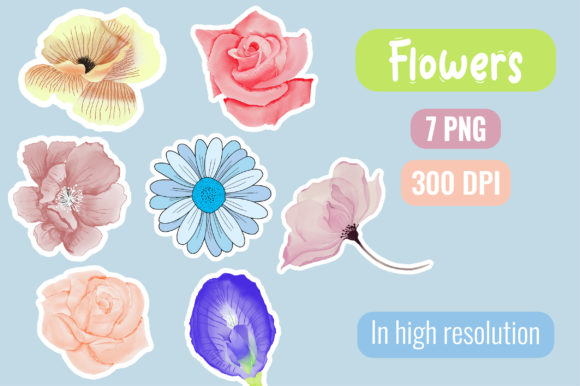 Flowers Watercolor-Sticker Pack Gráfico Modelos Gráficos Por OVOYA's GALLERY