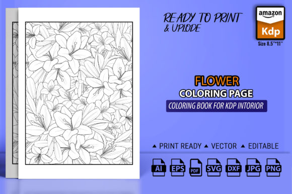 Lily's Flowers Coloring Page for Adult Afbeelding Kleurplaten & Kleurboeken voor Volwassenen Door GraphicArt