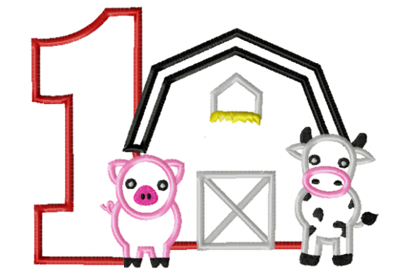 Barn Birthday Number 1 Applique Geburtstage Stickereidesign Von Reading Pillows Designs