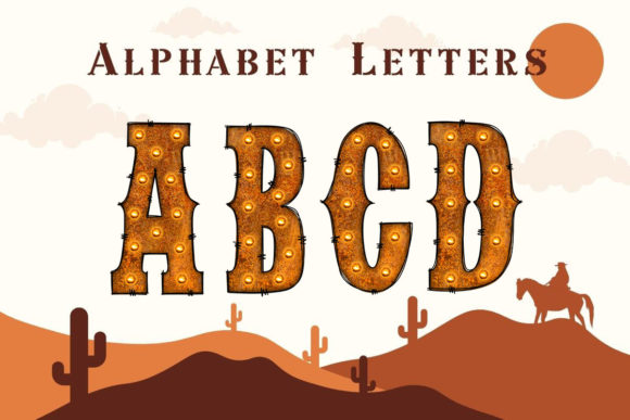 Western Alphabet Doodle Rust Cowboy Font Grafika Ilustracje do Druku Przez paepaeshop168