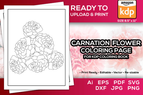 Carnation Flower Coloring Page Kdp Book Graphic Coloring Pages & Books Kids By TeamlancerBD