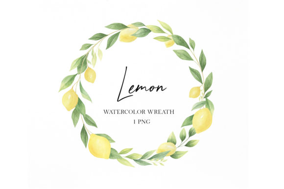 Lemon Watercolor Wreath Clipart Gráfico Ilustrações para Impressão Por TanyaTrinkArt