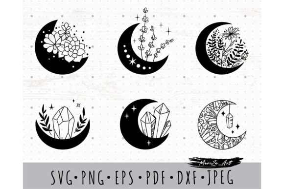 Mystical Floral Crystal Moon SVG Bundle Graphic Illustrations By MySpaceGarden