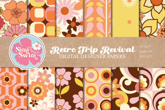 60s Retro Trip Revival Digital Papers. Graphic Patterns By simiswimstudio