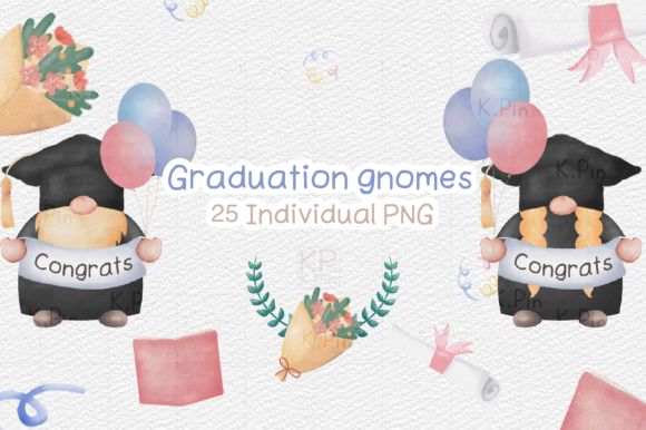 Graduation Gnomes Clipart Gráfico Ilustraciones Imprimibles Por K.Pin Drawing