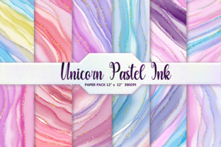 Unicorn Pastel Ink Digital Paper Illustration Modèles de Papier Par DifferPP 1
