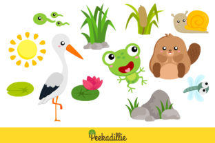 Relaxing Day in the Pond for the Animals Graphic Illustrations By Peekadillie 2