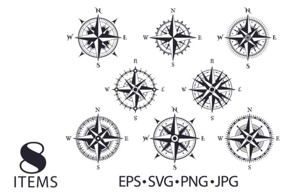 Wind Rose. Vintage Compass Set Gráfico Ilustrações para Impressão Por frogella.stock