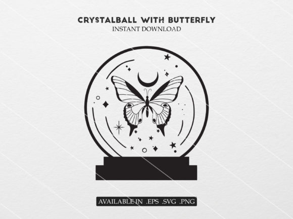 Crystal Ball with Butterfly Clip Art SVG Graphic Objects By LunaDesign