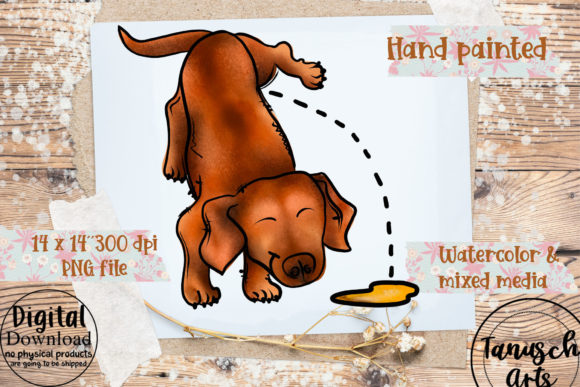 Cute Peeing DOG Dachshund Sublimation Graphic Illustrations By TanuschArts